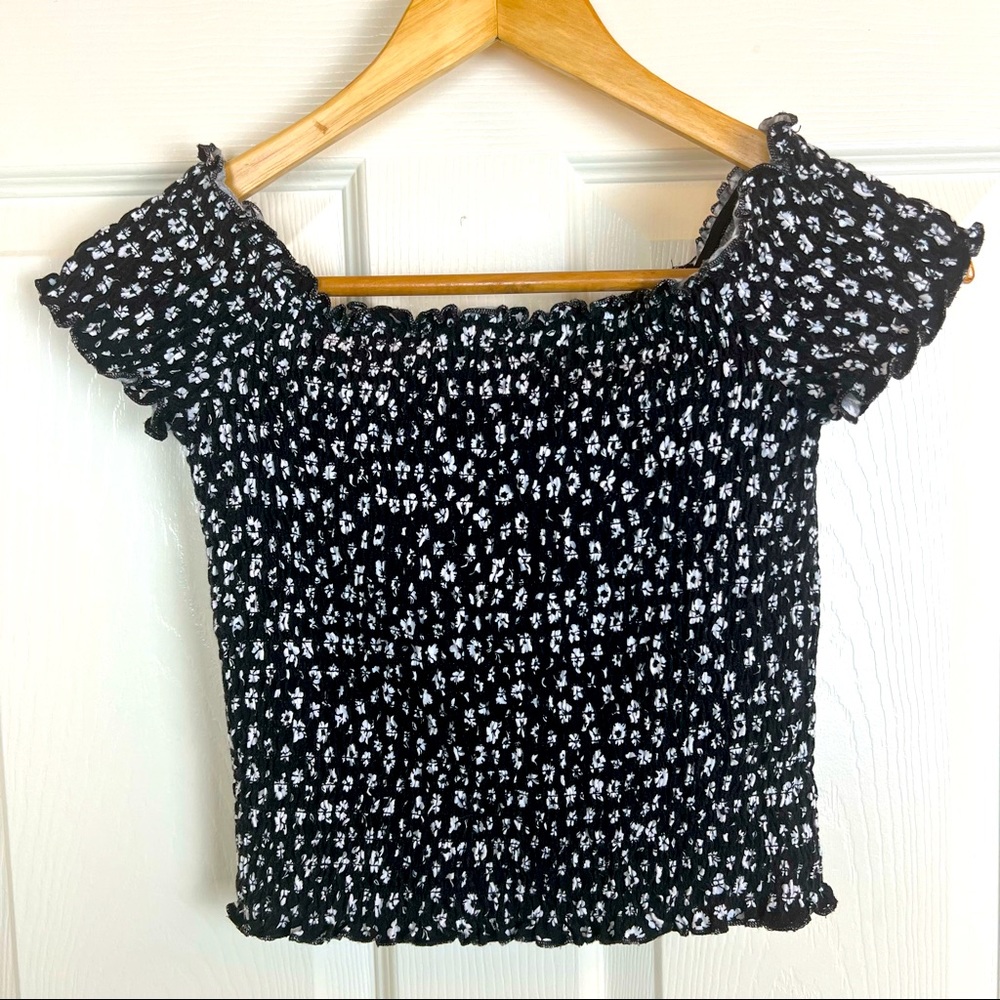 Smocked Off the Shoulder Crop Top